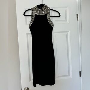 Cache high neck embellished black midi dress